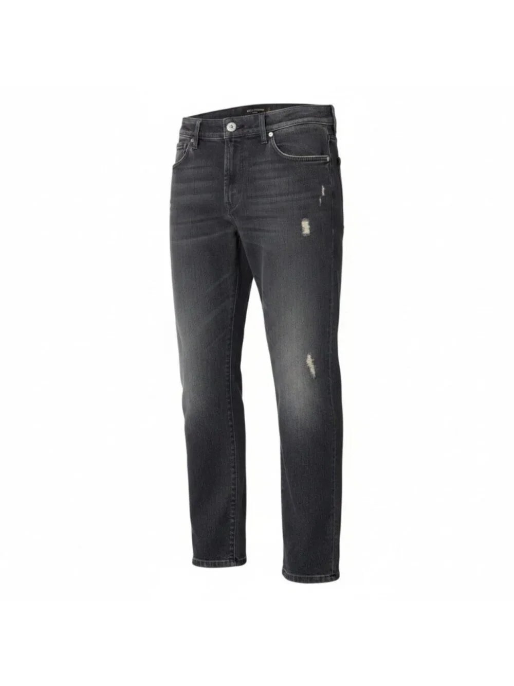 Dolce & Gabbana Denim Pants Jeans Distressed Logo Plate Cotton Blend 50 Black
